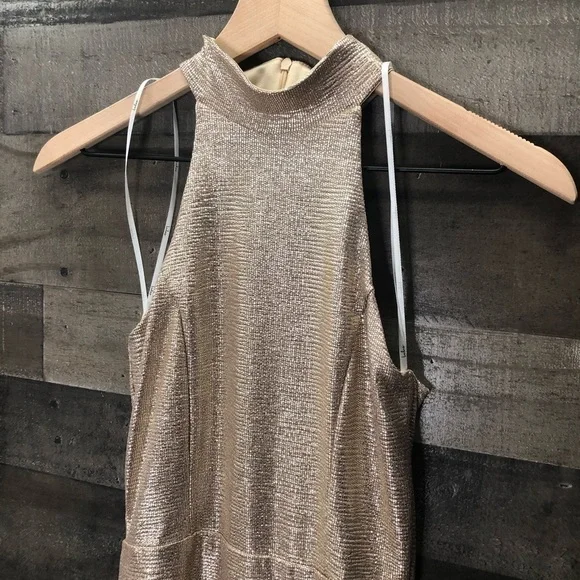 Lulu’s Metallic Champagne Halter Bodycon Dress - Picture 3 of 10